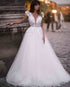Delicate Lace Wedding Dresses with V-Neck Cap Sleeve Sexy Backless A-line Silhouette Tulle Skirt Bridal Gowns